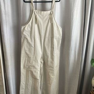 Women's Cream Overalls Jeans - Lightweight Cotton & Linen